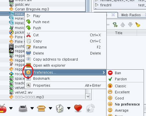 Preferences menu